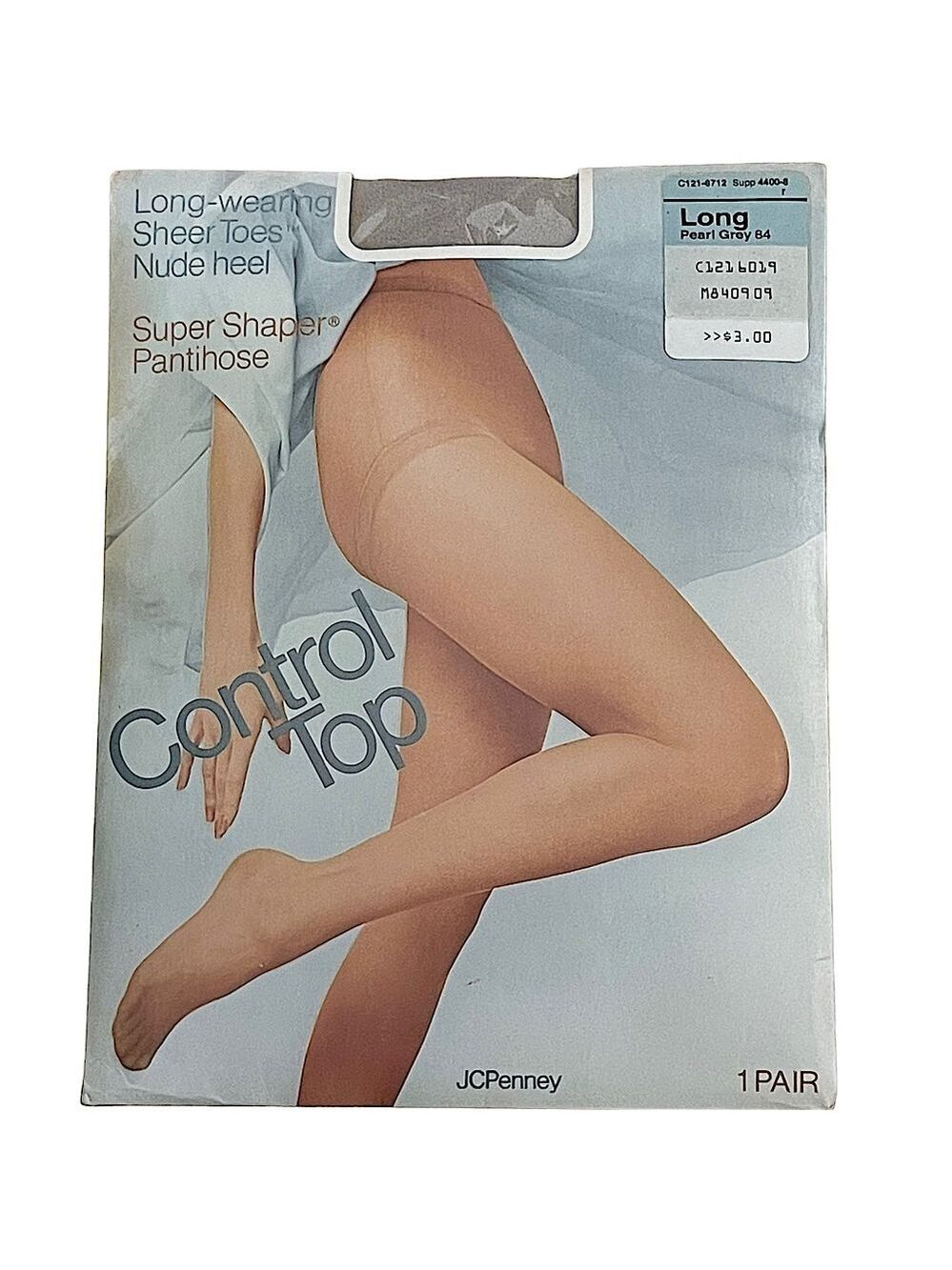 JC Penney Vintage 90s Super Shaper Pantyhose Control Top Pearl Gray Long